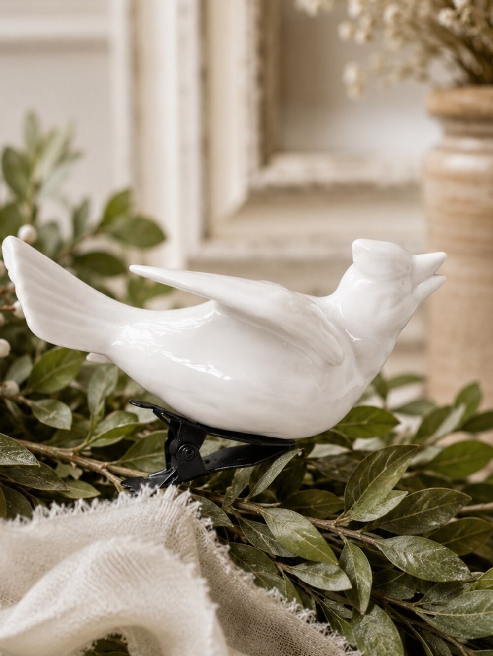 Vintage White Porcelain Dove Clip Bird Figurine Cottagecore Decor